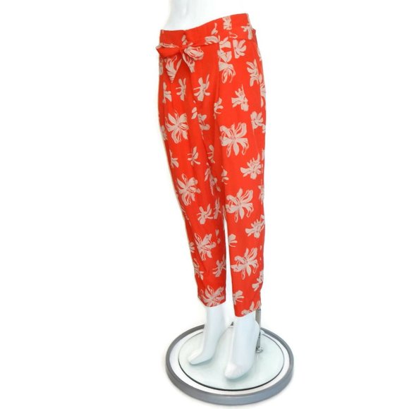 VIVA VENA Tropical Festival Orange Drawstring Loose Fit Pants Pleated Womens - 6 - Picture 3 of 5